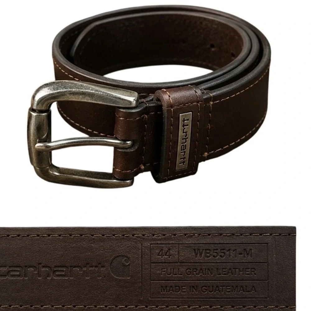 Carhartt Men's Brown Full Grain Leather Belt 44 WB5511-M Workwear Buckle